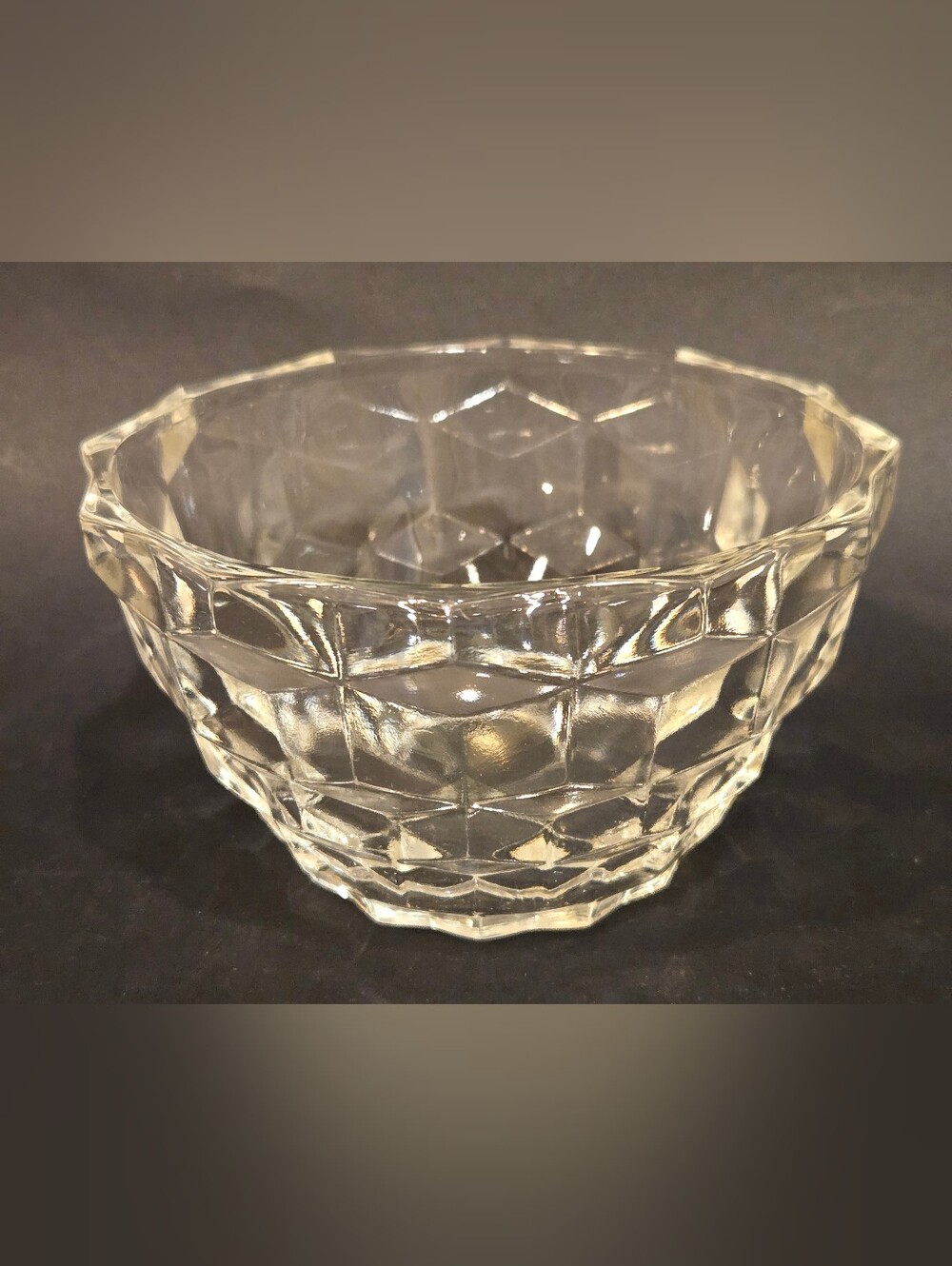 Vintage Jeanette Glass Clear Cube Pattern Deep Custard Cup
